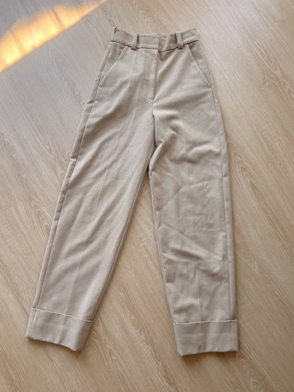 & Other Stories Cream High-Waist Tapered Dress Pants